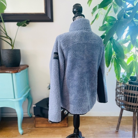 Calvin Klein Hybrid Teddy Fleece Zip Through Jacket in Steele Blue Gray, Size L - Picture 5 of 8